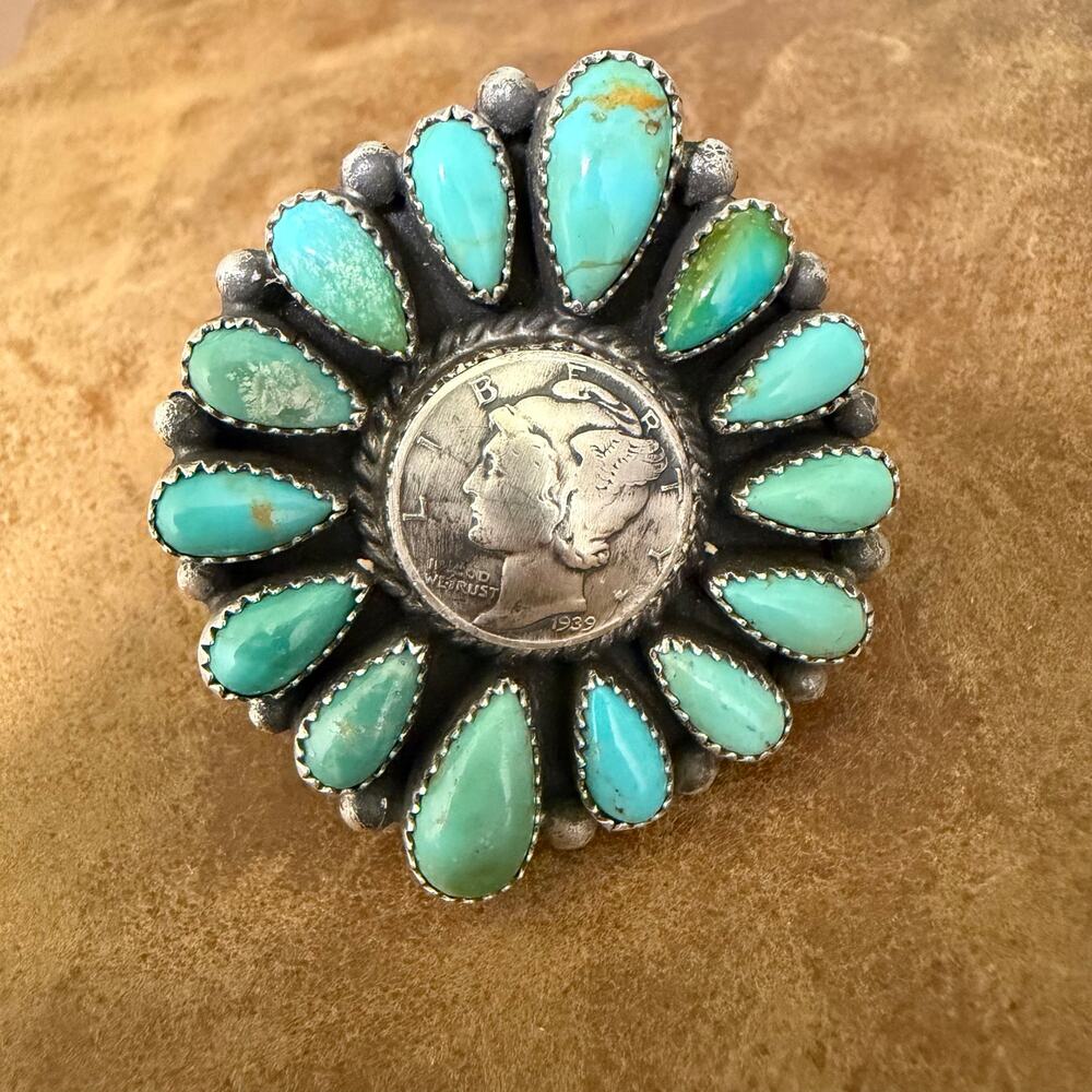 Liberty Dime Sonoran Gold & Sterling Silver Navajo Native American Coin Ring Adj - Picture 2 of 6
